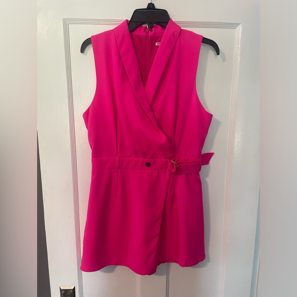Hot pink romper with gold accents